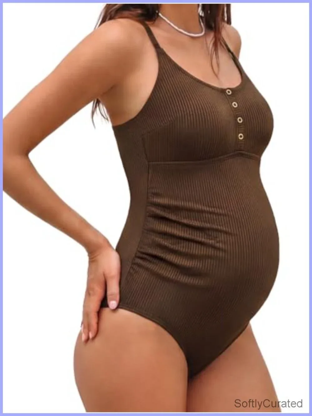 Maternity One Piece Swimsuit Adjustable Spaghetti Straps Scoop Neck Back Cutout